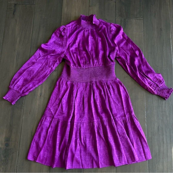 fitted lace wedding dress Purple Cotton Poplin Fit and Flare Balloon Sleeves Short Dress Custom Size (Free) / Petite (5'1